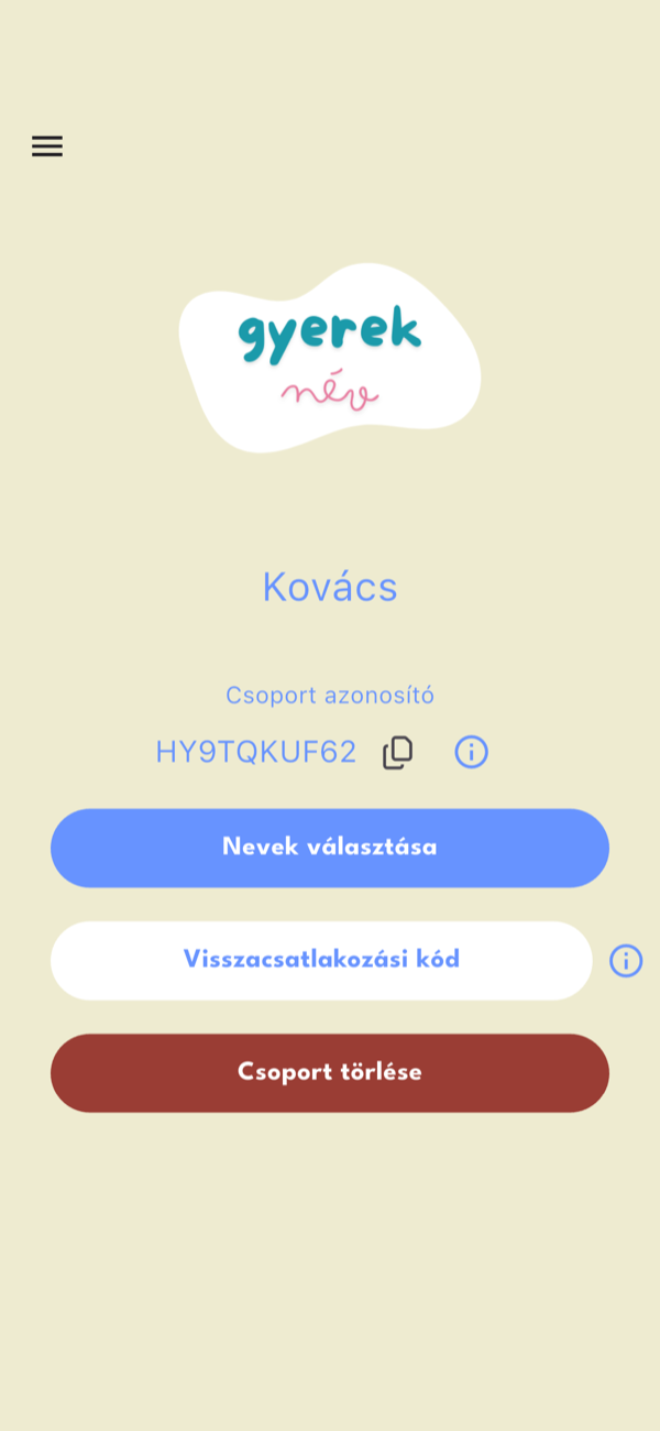 Csoport oldal a csoport azonosítóval
